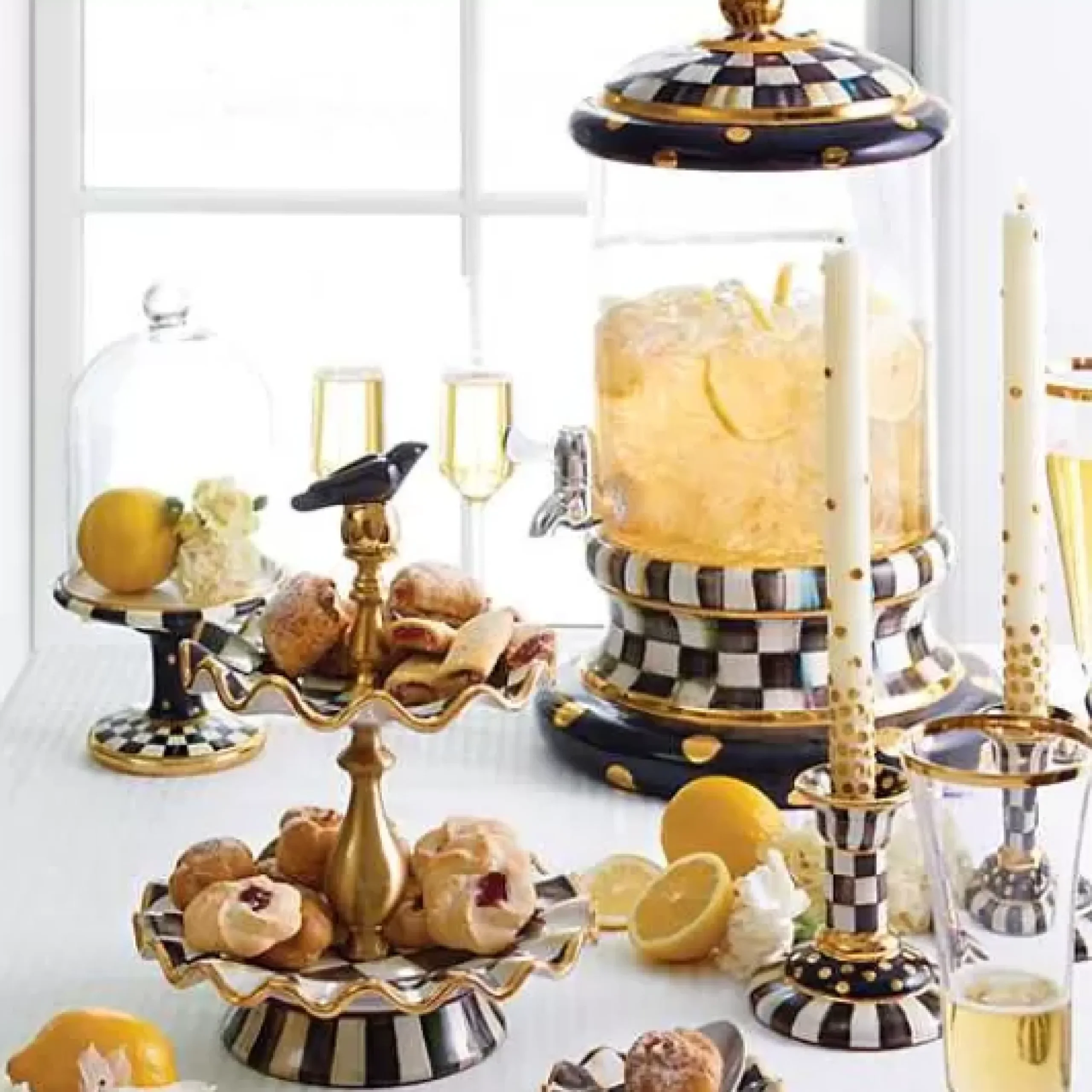 MacKenzie-Childs Courtly Check Pedestal with Cloche< Room Accents