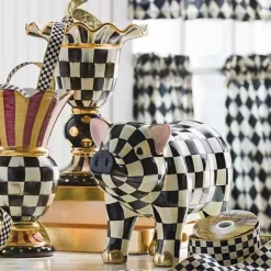 MacKenzie-Childs Courtly Check Pig Figurine< Spring|Room Accents