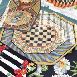 MacKenzie-Childs Courtly Check Purple  Green 5' Octagon Rug< Rugs