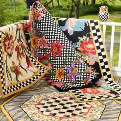 MacKenzie-Childs Courtly Check Purple  Green 5' Octagon Rug< Rugs