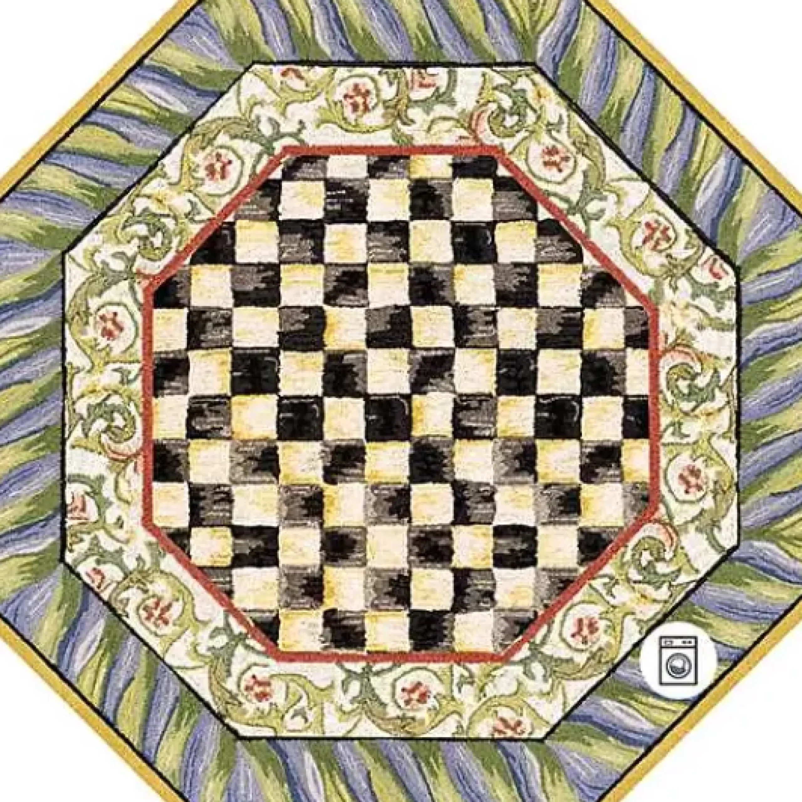 MacKenzie-Childs Courtly Check Purple Green 6' Octagon Washable Rug< Rugs