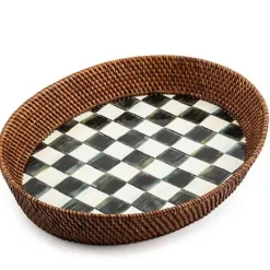 MacKenzie-Childs Courtly Check Rattan  Enamel Large Serving Tray< Fall Entertaining|Bar Entertaining