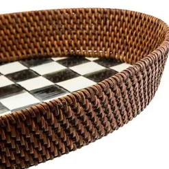 MacKenzie-Childs Courtly Check Rattan  Enamel Large Serving Tray< Fall Entertaining|Bar Entertaining