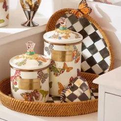 MacKenzie-Childs Courtly Check Rattan  Enamel Large Serving Tray< Fall Entertaining|Bar Entertaining