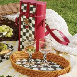 MacKenzie-Childs Courtly Check Rattan  Enamel Large Serving Tray< Fall Entertaining|Bar Entertaining