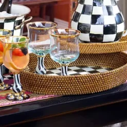 MacKenzie-Childs Courtly Check Rattan  Enamel Large Serving Tray< Fall Entertaining|Bar Entertaining