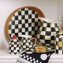 MacKenzie-Childs Courtly Check Rattan  Enamel Large Serving Tray< Fall Entertaining|Bar Entertaining
