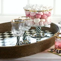 MacKenzie-Childs Courtly Check Rattan  Enamel Large Serving Tray< Fall Entertaining|Bar Entertaining