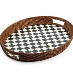 MacKenzie-Childs Courtly Check Rattan  Enamel Party Serving Tray< Bar Entertaining|Serveware