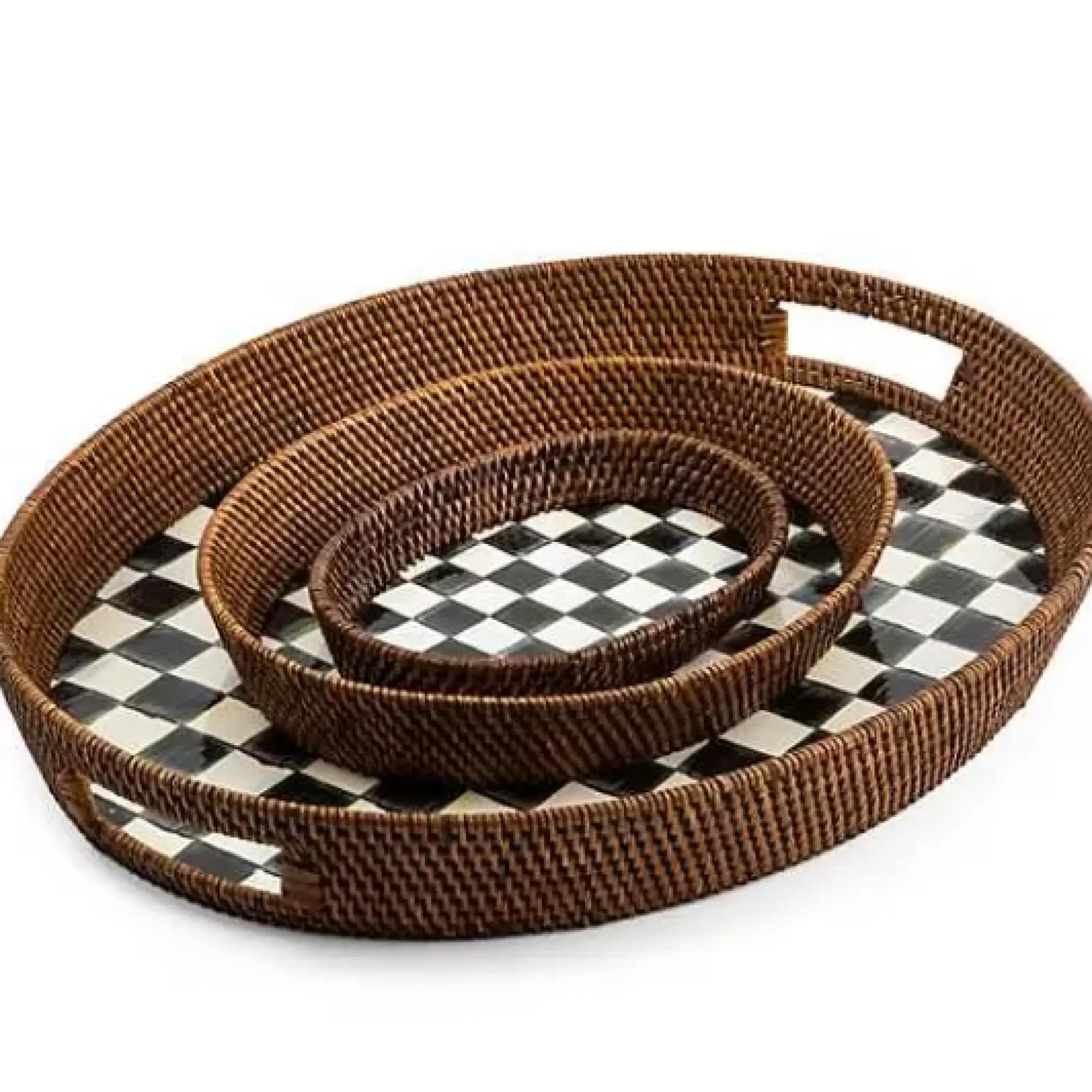 MacKenzie-Childs Courtly Check Rattan Enamel Party Serving Tray< Bar Entertaining|Serveware