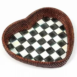 MacKenzie-Childs Courtly Check Rattan  Enamel Heart Tray< The Coffee Shop|Bar Entertaining