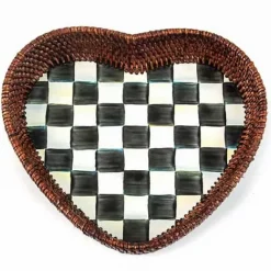 MacKenzie-Childs Courtly Check Rattan  Enamel Heart Tray< The Coffee Shop|Bar Entertaining