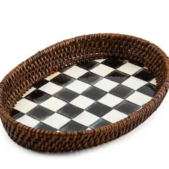 MacKenzie-Childs Courtly Check Rattan  Enamel Small Serving Tray< The Coffee Shop|Bar Entertaining