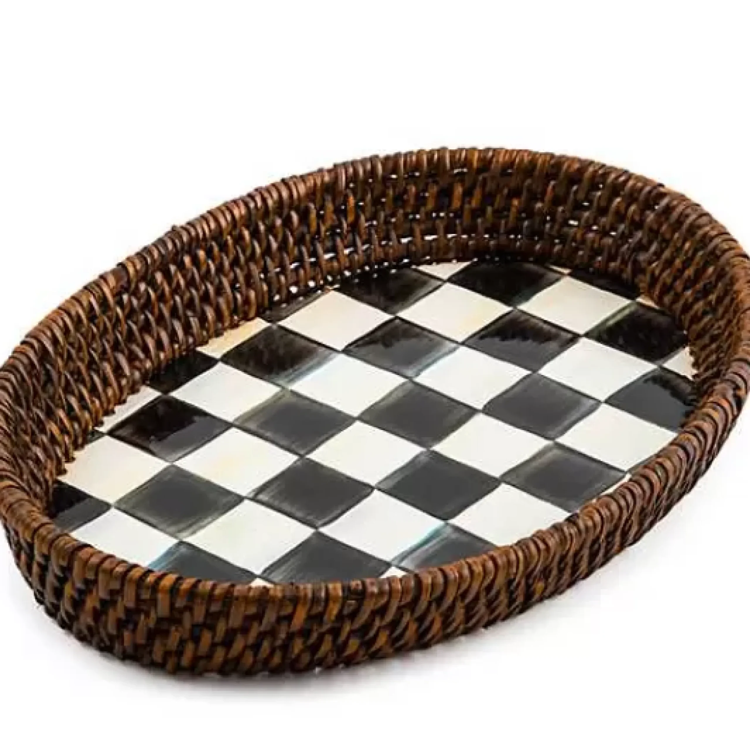 MacKenzie-Childs Courtly Check Rattan Enamel Small Serving Tray< The Coffee Shop|Bar Entertaining