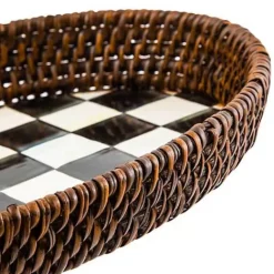 MacKenzie-Childs Courtly Check Rattan Enamel Small Serving Tray< The Coffee Shop|Bar Entertaining