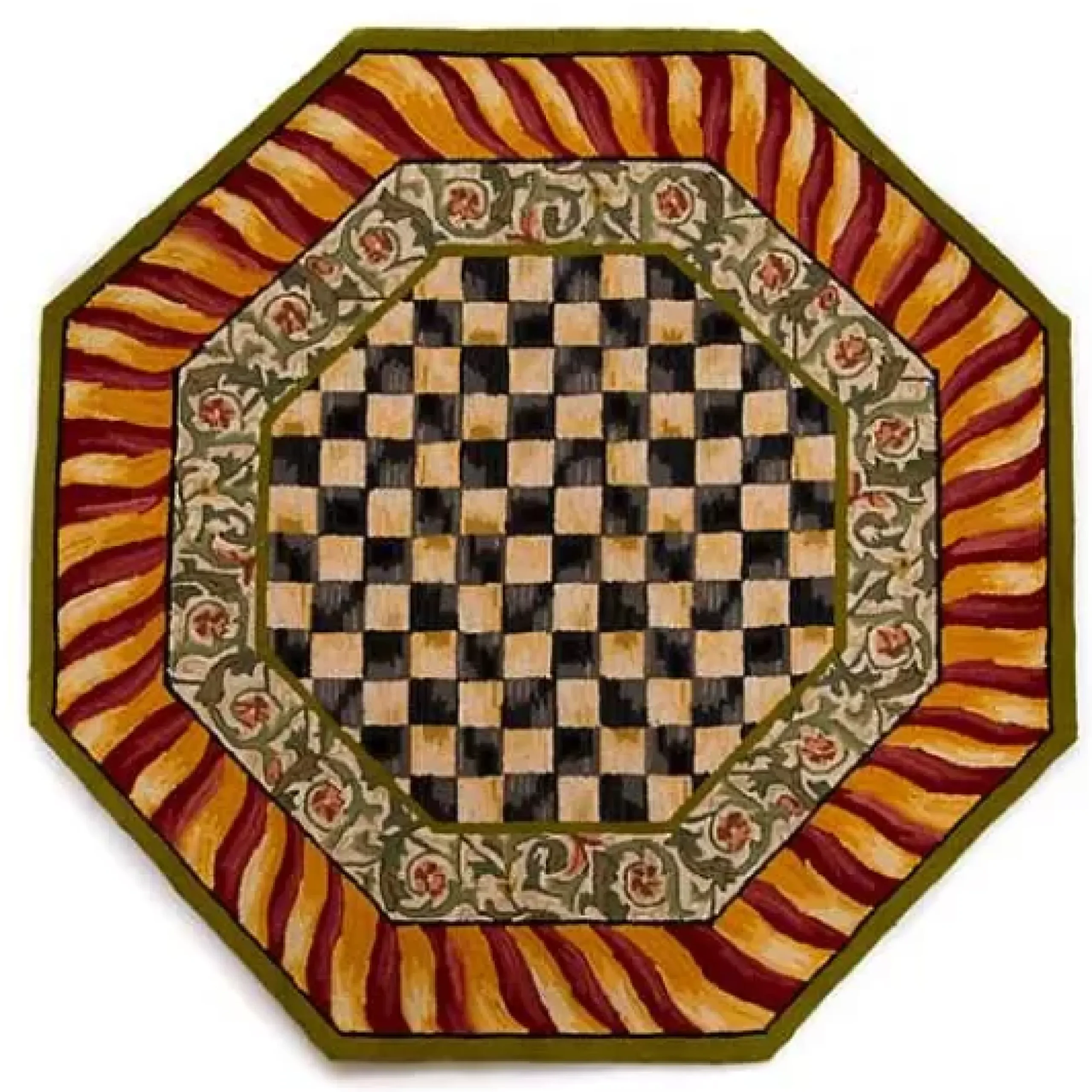 MacKenzie-Childs Courtly Check Red Gold 6' Octagon Rug< Rugs