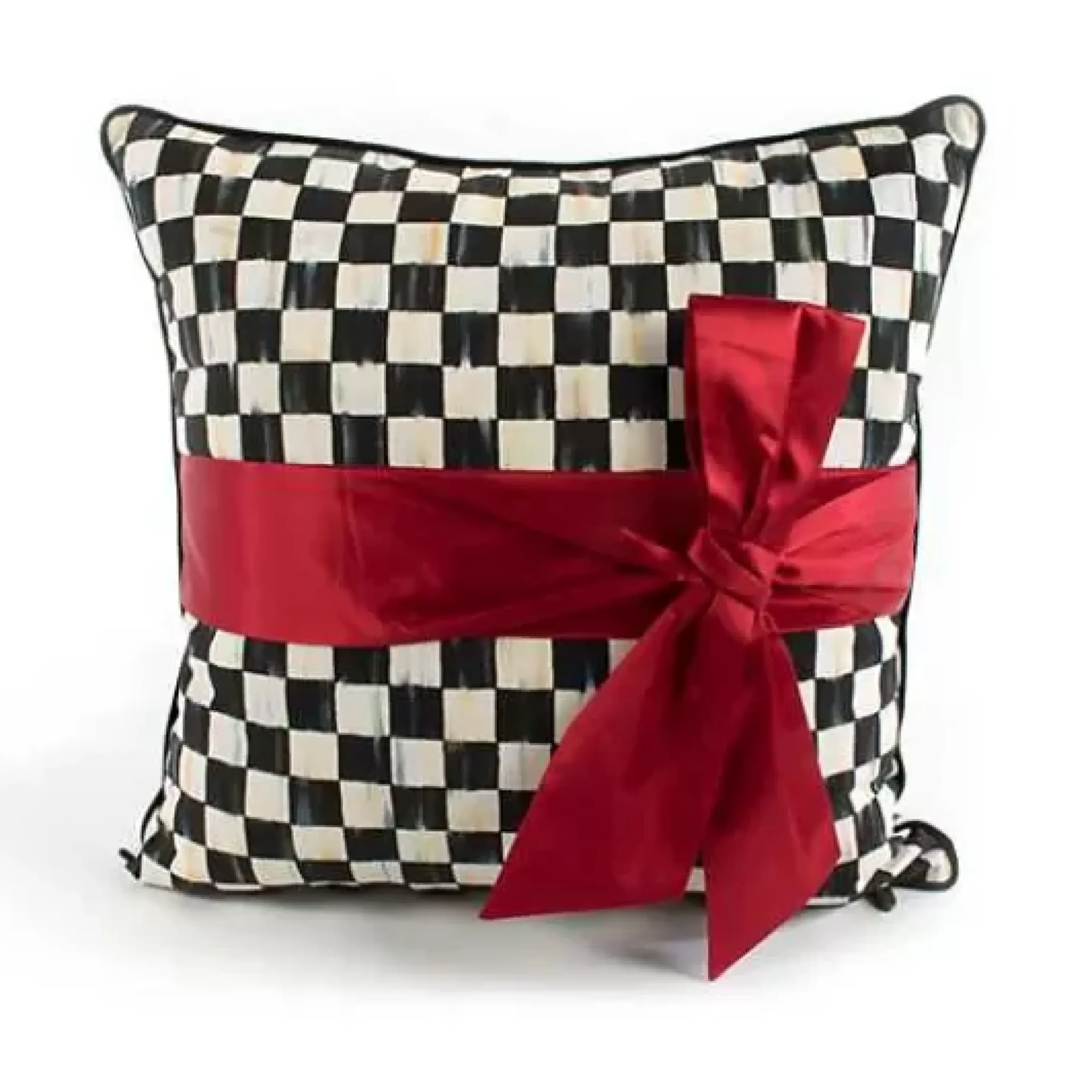 MacKenzie-Childs Courtly Check Red Sash Throw Pillow< Pillows, Throws, & Cushions