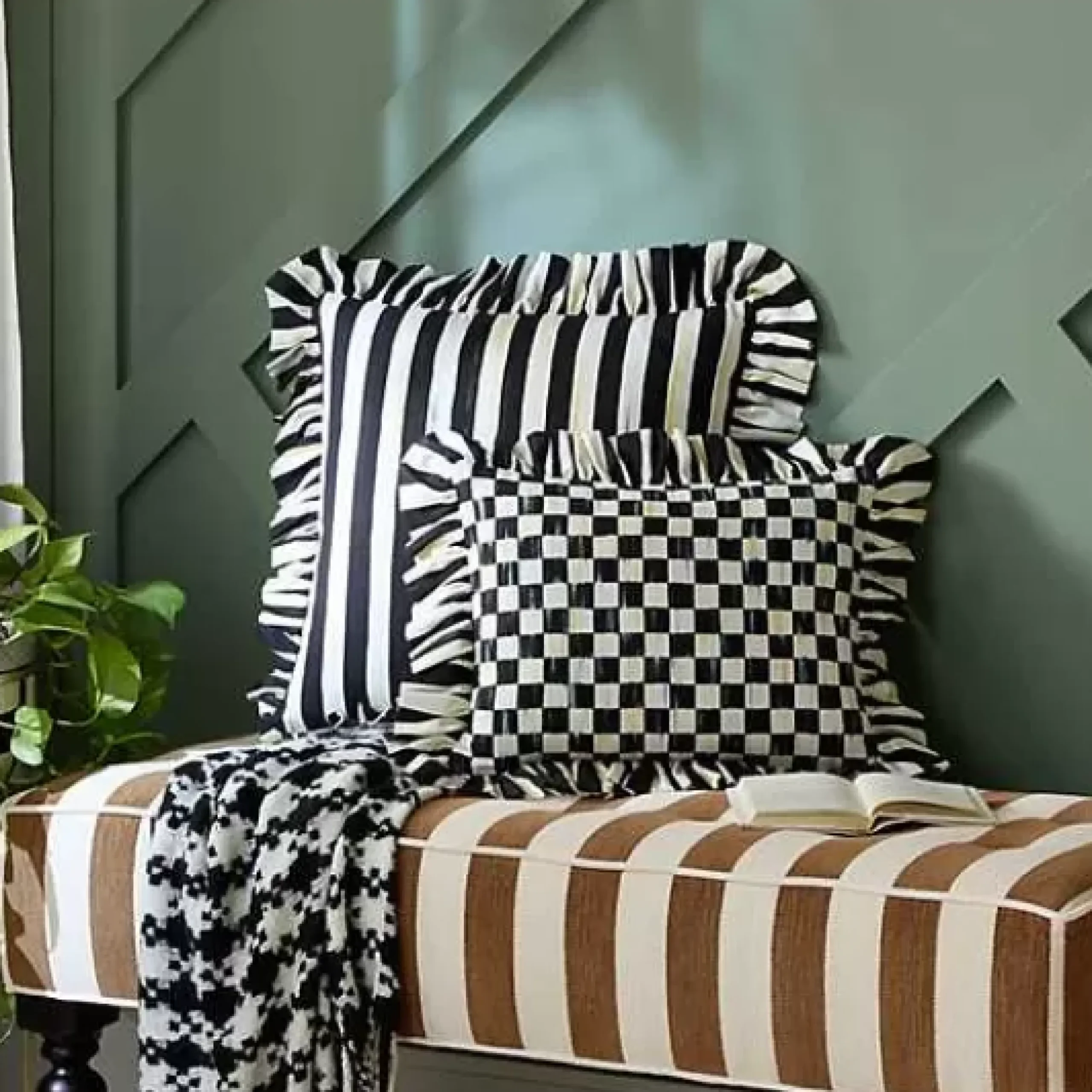 MacKenzie-Childs Courtly Check Ruffle Throw Pillow< Pillows, Throws, & Cushions