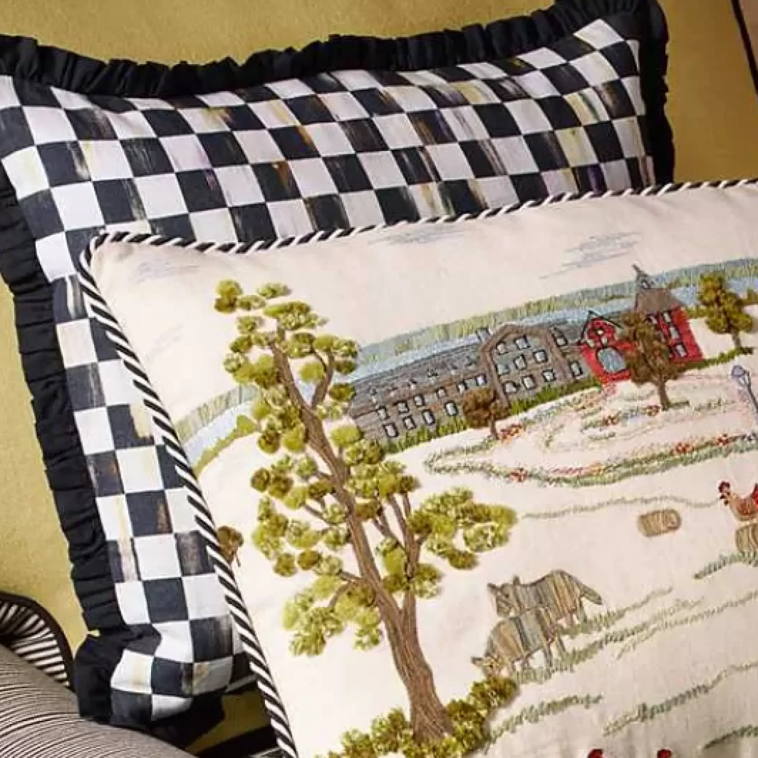 MacKenzie-Childs Courtly Check Ruffled Square Throw Pillow< Pillows, Throws, & Cushions