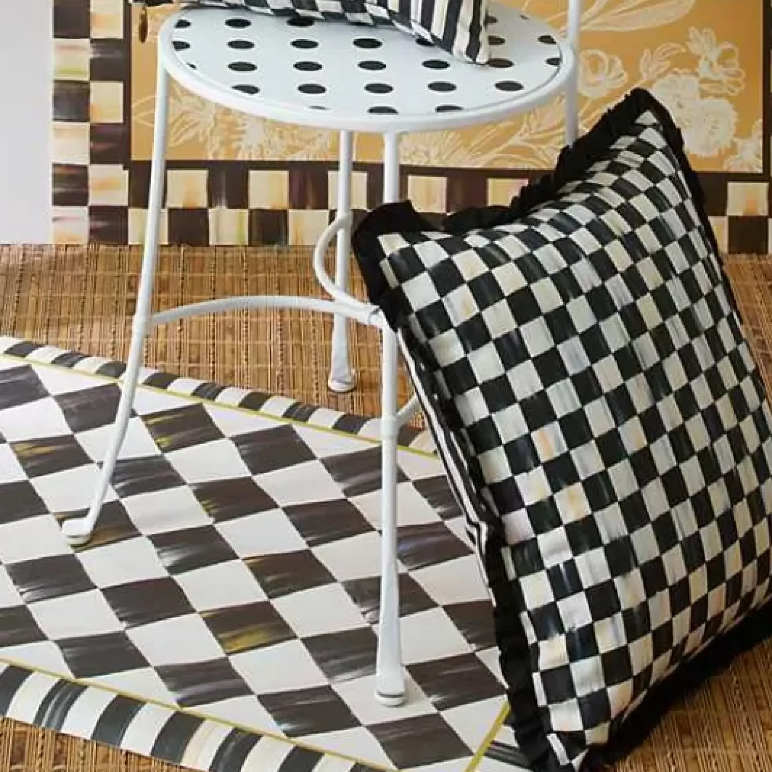 MacKenzie-Childs Courtly Check Ruffled Square Throw Pillow< Pillows, Throws, & Cushions