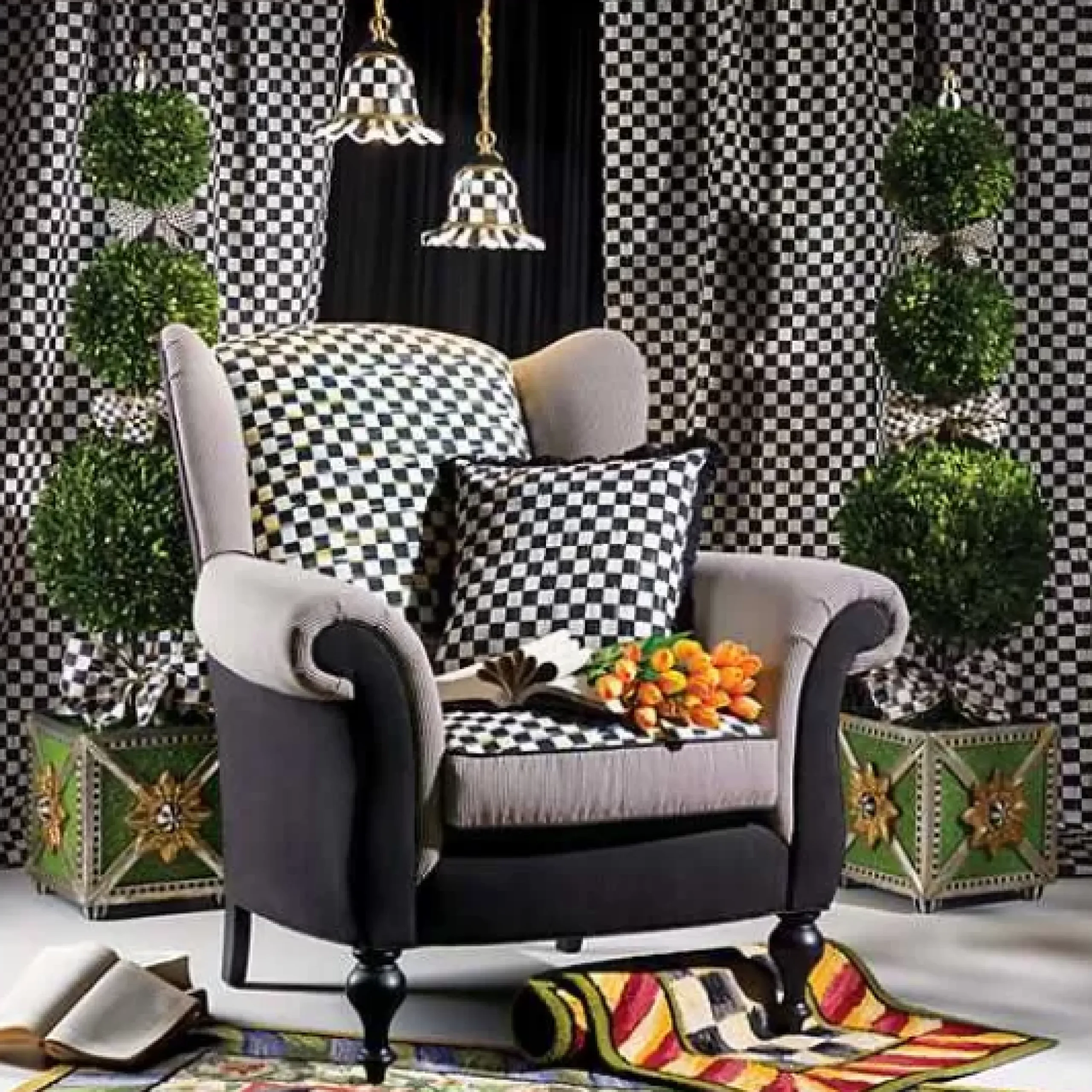 MacKenzie-Childs Courtly Check Ruffled Square Throw Pillow< Pillows, Throws, & Cushions