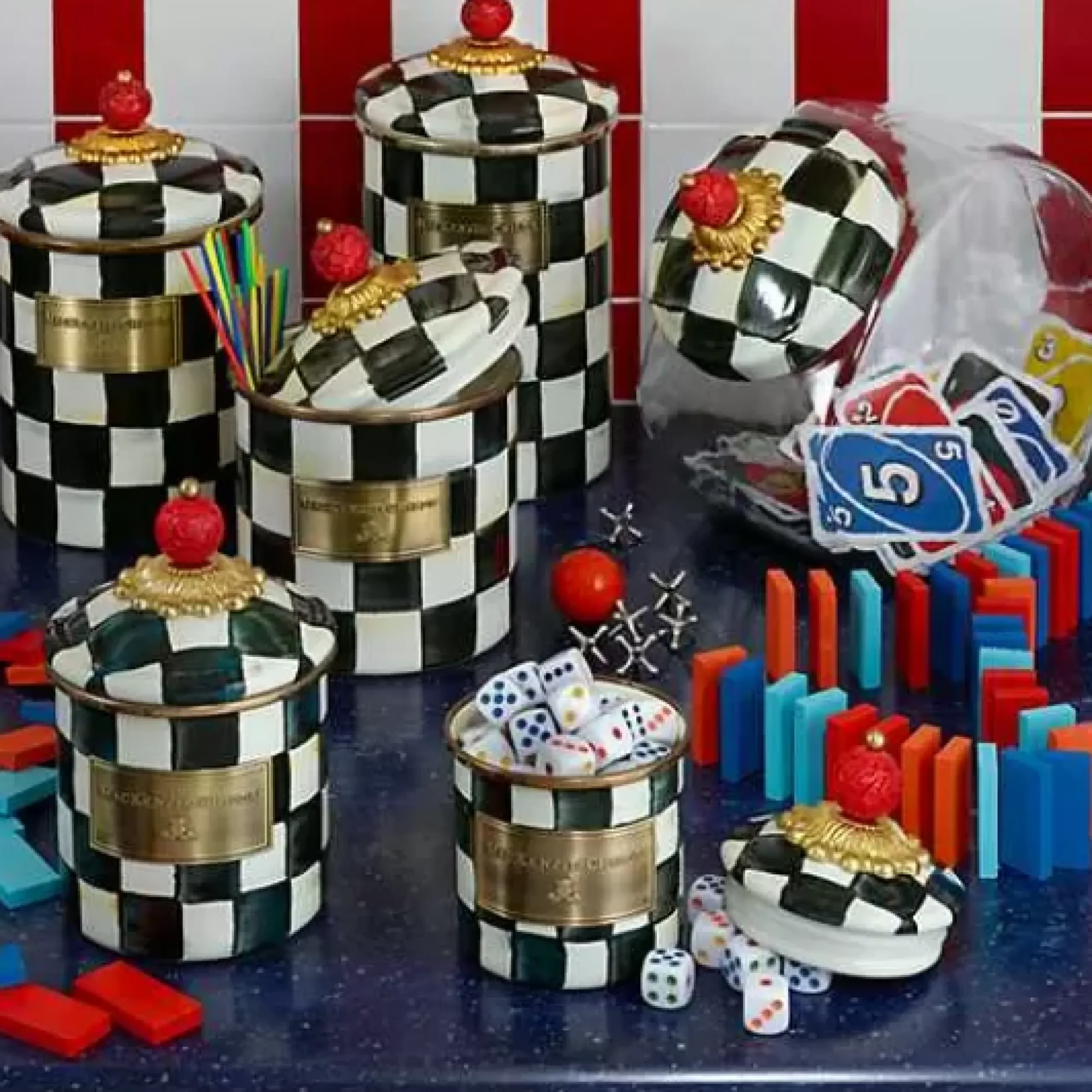 MacKenzie-Childs Courtly Check Small Canister< Room Accents|Kitchen Storage & Organization
