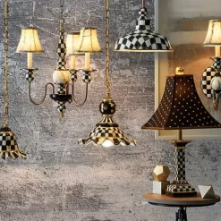 MacKenzie-Childs Courtly Check Small Ceramic Pendant Lamp< Lighting
