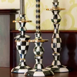 MacKenzie-Childs Courtly Check Small Enamel Candlestick< Candles & Fragrances|Table Accessories