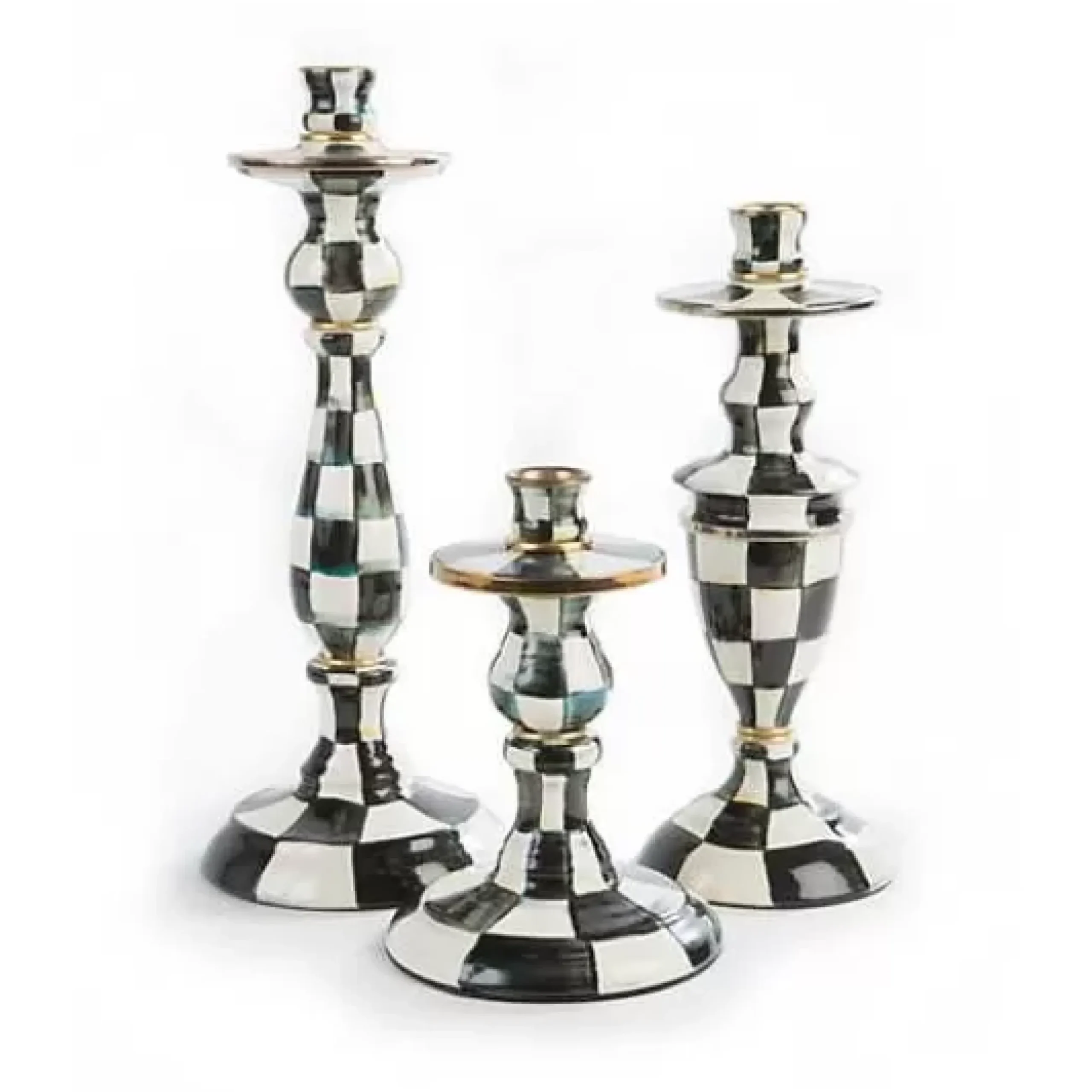 MacKenzie-Childs Courtly Check Small Enamel Candlestick< Candles & Fragrances|Table Accessories