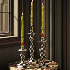 MacKenzie-Childs Courtly Check Small Enamel Candlestick< Candles & Fragrances|Table Accessories