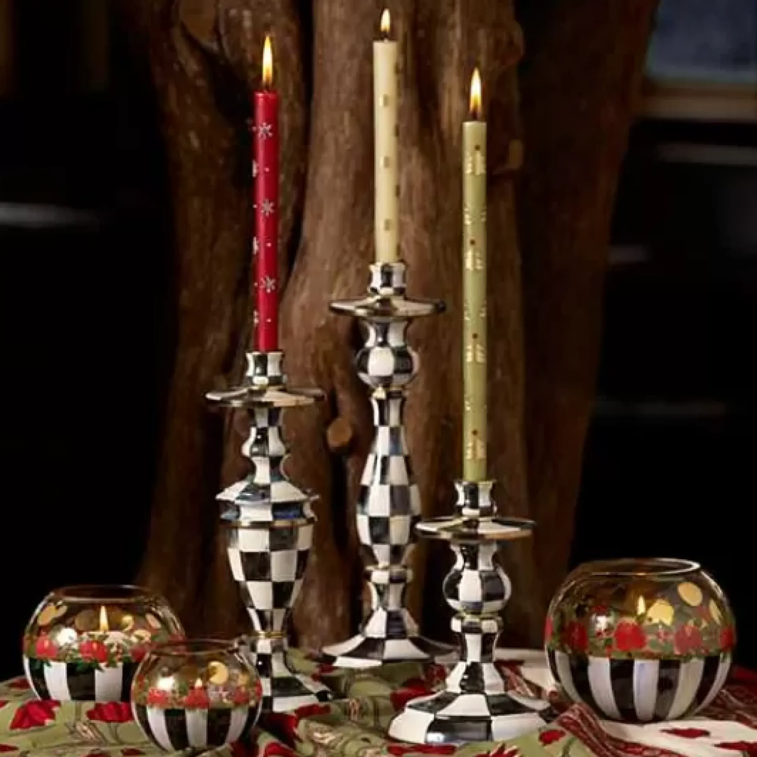 MacKenzie-Childs Courtly Check Small Enamel Candlestick< Candles & Fragrances|Table Accessories