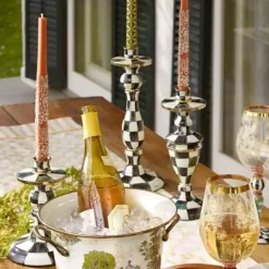MacKenzie-Childs Courtly Check Small Enamel Candlestick< Candles & Fragrances|Table Accessories