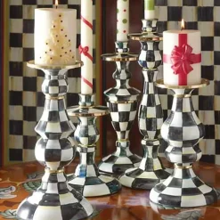MacKenzie-Childs Courtly Check Small Enamel Candlestick< Candles & Fragrances|Table Accessories