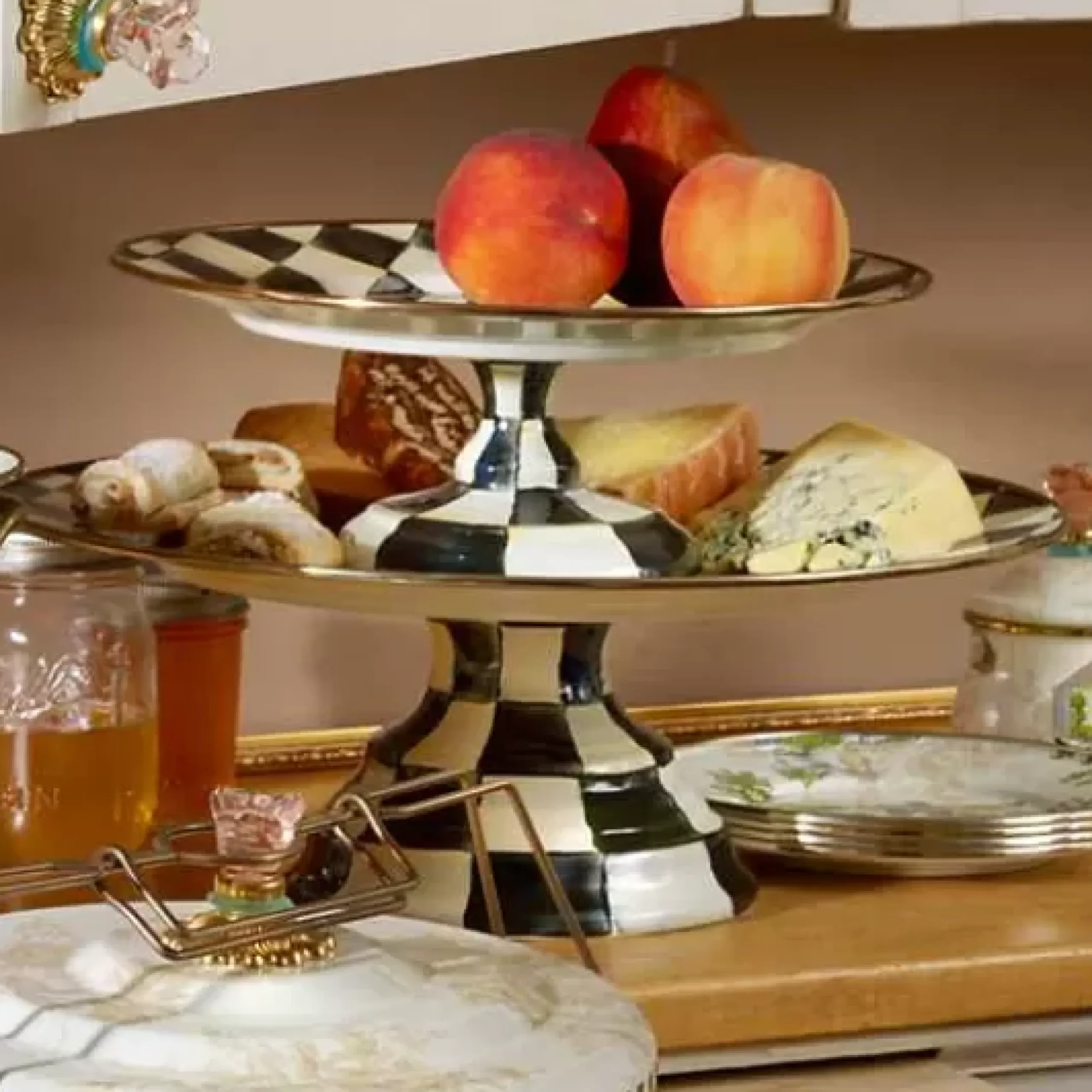 MacKenzie-Childs Courtly Check Small Pedestal Platter< Fall Entertaining|Serveware