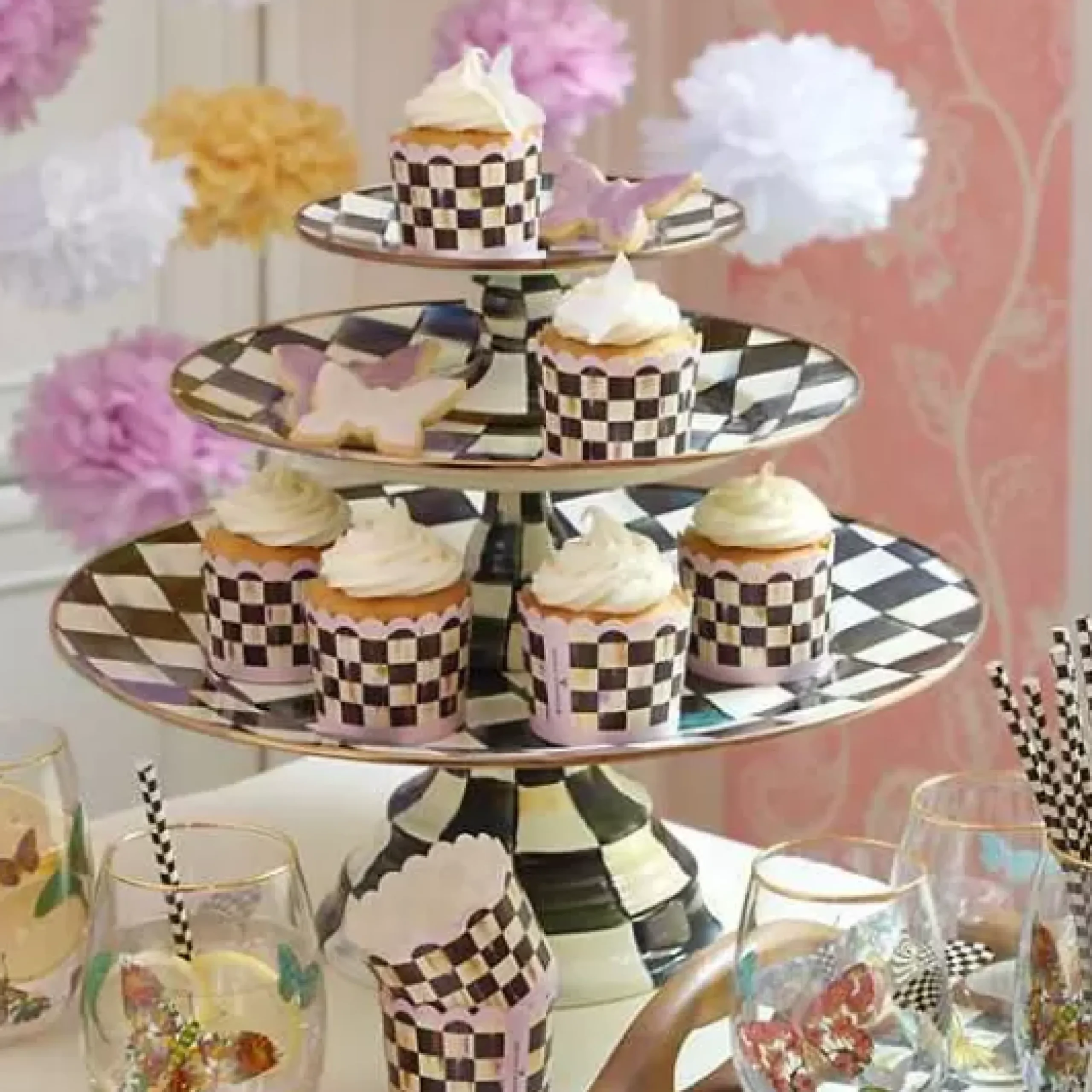 MacKenzie-Childs Courtly Check Small Pedestal Platter< Fall Entertaining|Serveware
