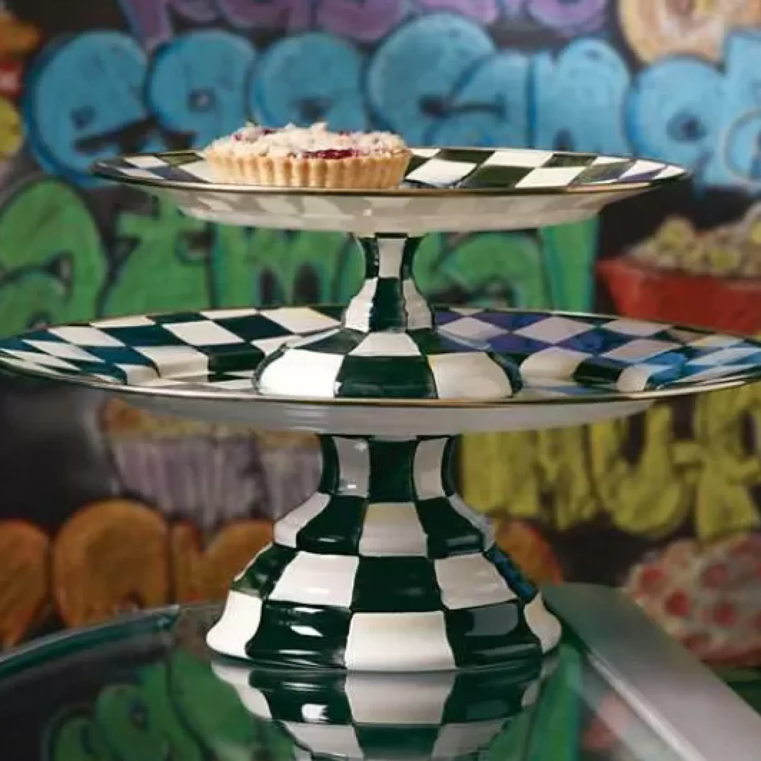 MacKenzie-Childs Courtly Check Small Pedestal Platter< Fall Entertaining|Serveware