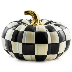 MacKenzie-Childs Courtly Check Squashed Glossy Medium Pumpkin< Pumpkins|The Halloween Shop