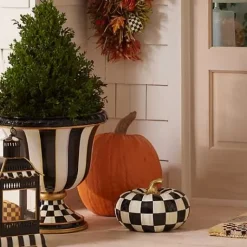 MacKenzie-Childs Courtly Check Squashed Glossy Medium Pumpkin< Pumpkins|The Halloween Shop