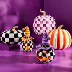 MacKenzie-Childs Courtly Check Squashed Glossy Medium Pumpkin< Pumpkins|The Halloween Shop