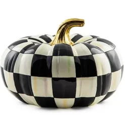 MacKenzie-Childs Courtly Check Squashed Glossy Medium Pumpkin< Pumpkins|The Halloween Shop
