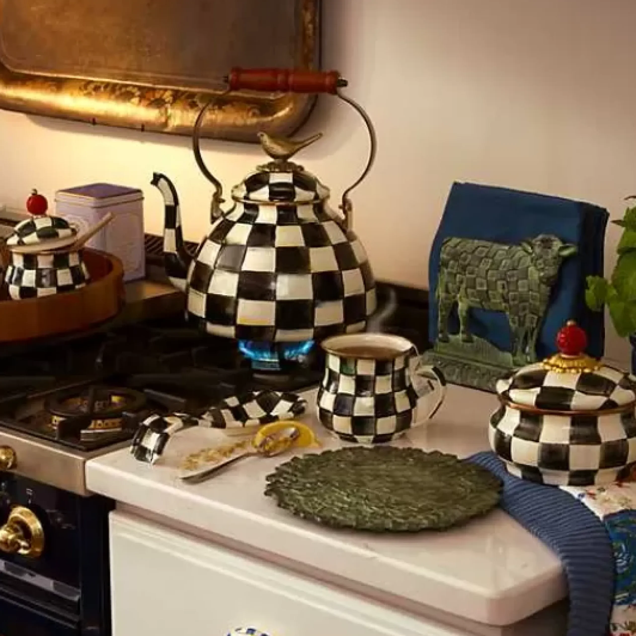 MacKenzie-Childs Courtly Check Squashed Pot< Bath & Bath Accessories|Room Accents