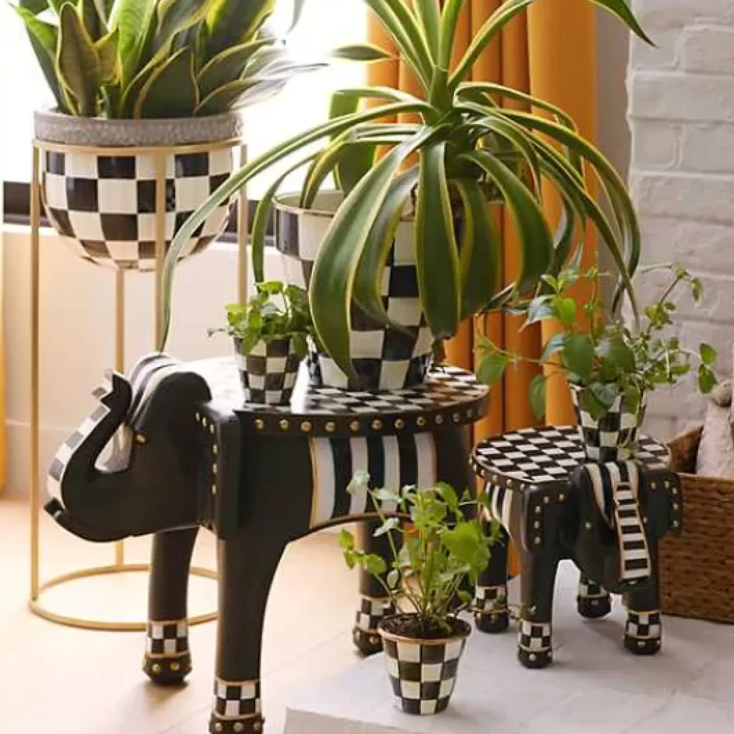 MacKenzie-Childs Courtly Check Tall Plant Stand< Outdoor