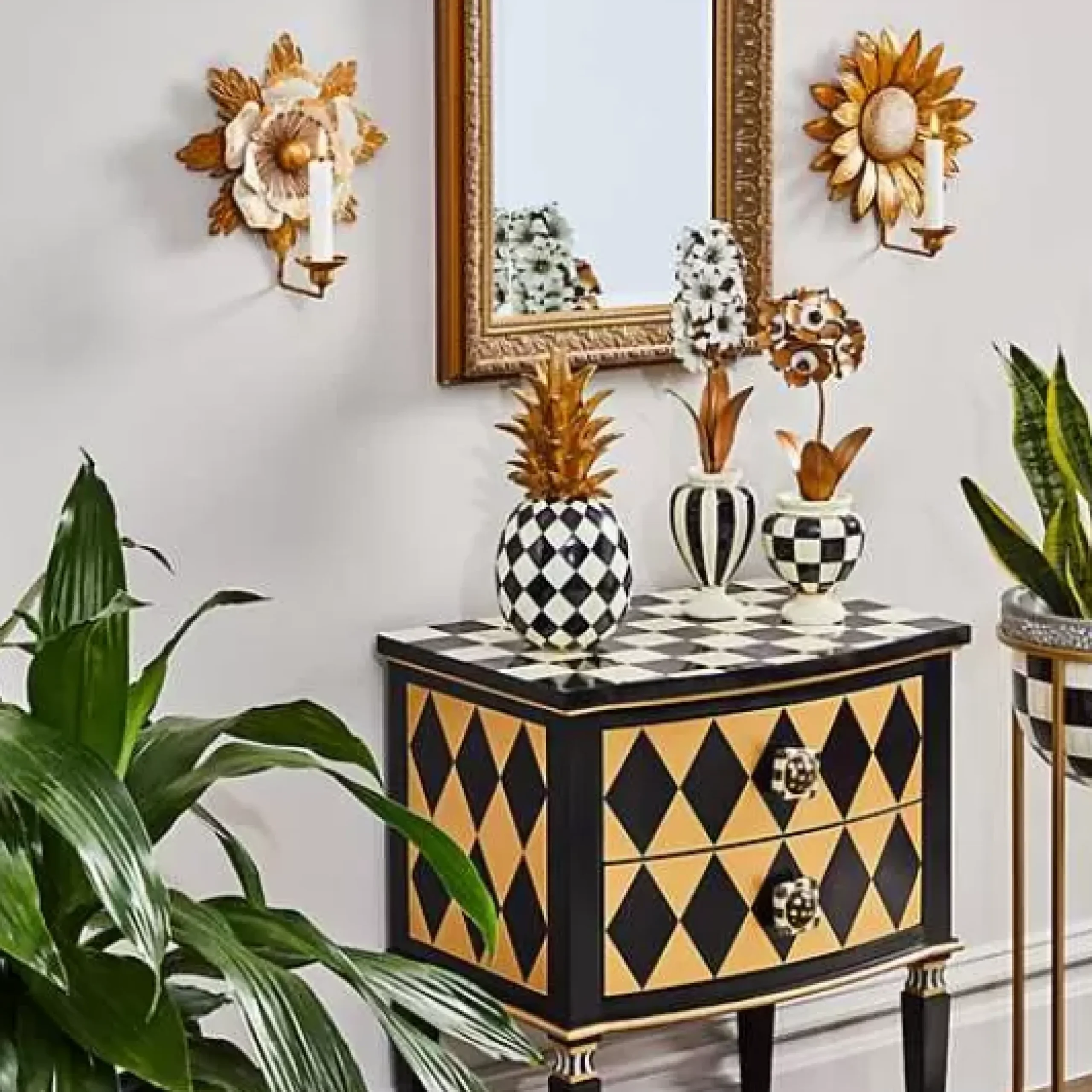 MacKenzie-Childs Courtly Check Tall Plant Stand< Outdoor