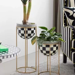 MacKenzie-Childs Courtly Check Tall Plant Stand< Outdoor