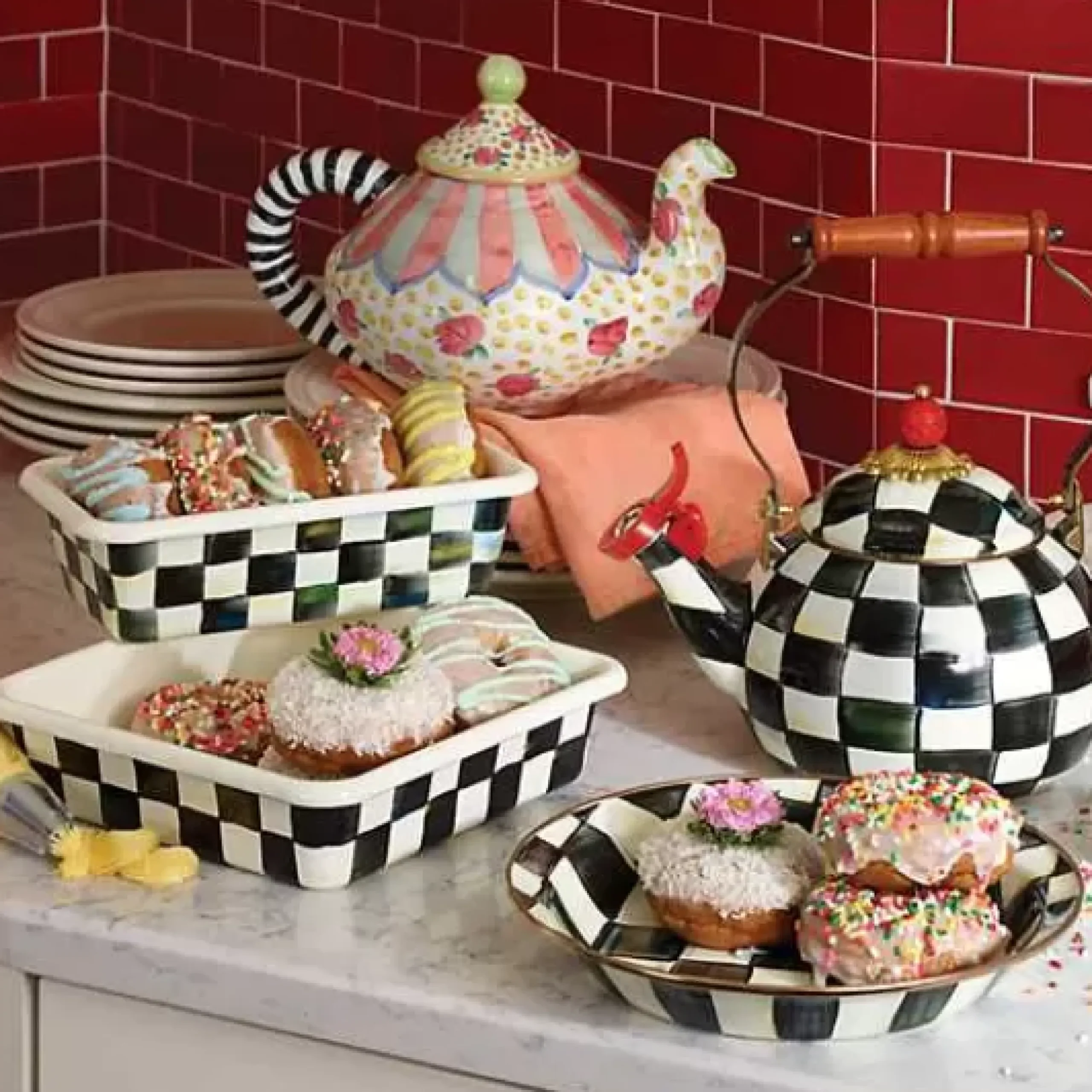 MacKenzie-Childs Courtly Check Whistling Tea Kettle< The Coffee Shop|Tea Kettles