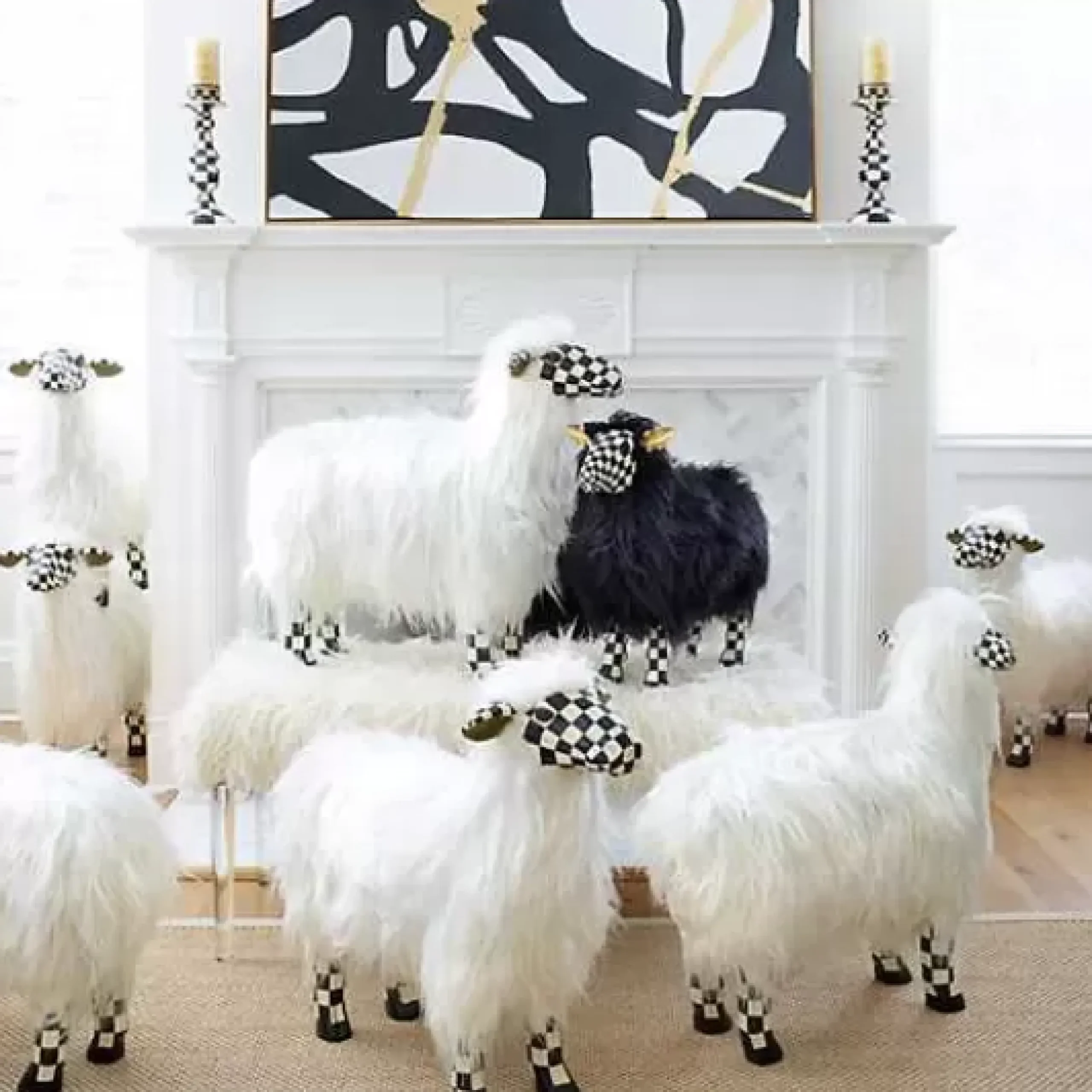 MacKenzie-Childs Courtly Check White Sheep - Large< Spring|Room Accents