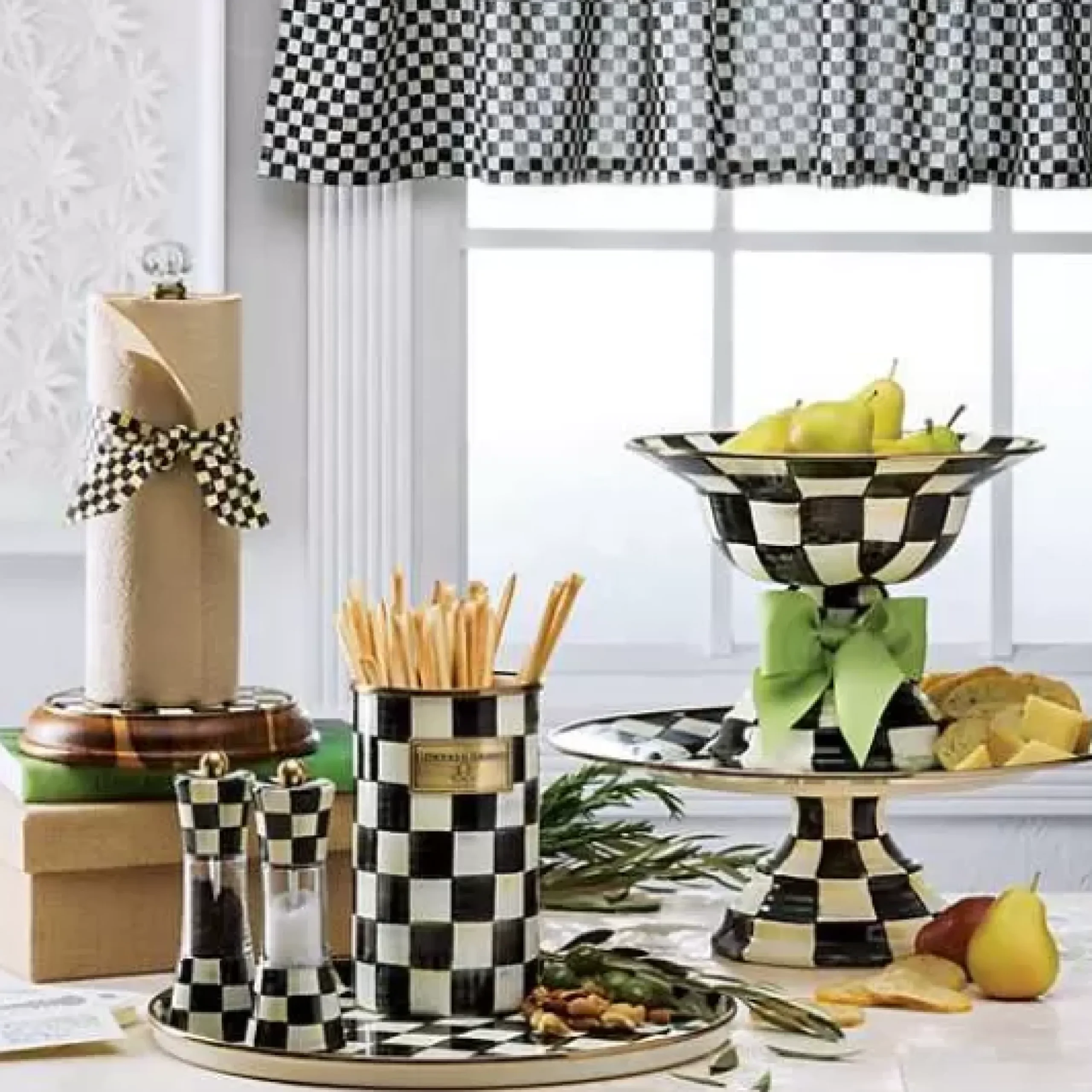 MacKenzie-Childs Courtly Check Wood Paper Towel Holder< Kitchen Storage & Organization