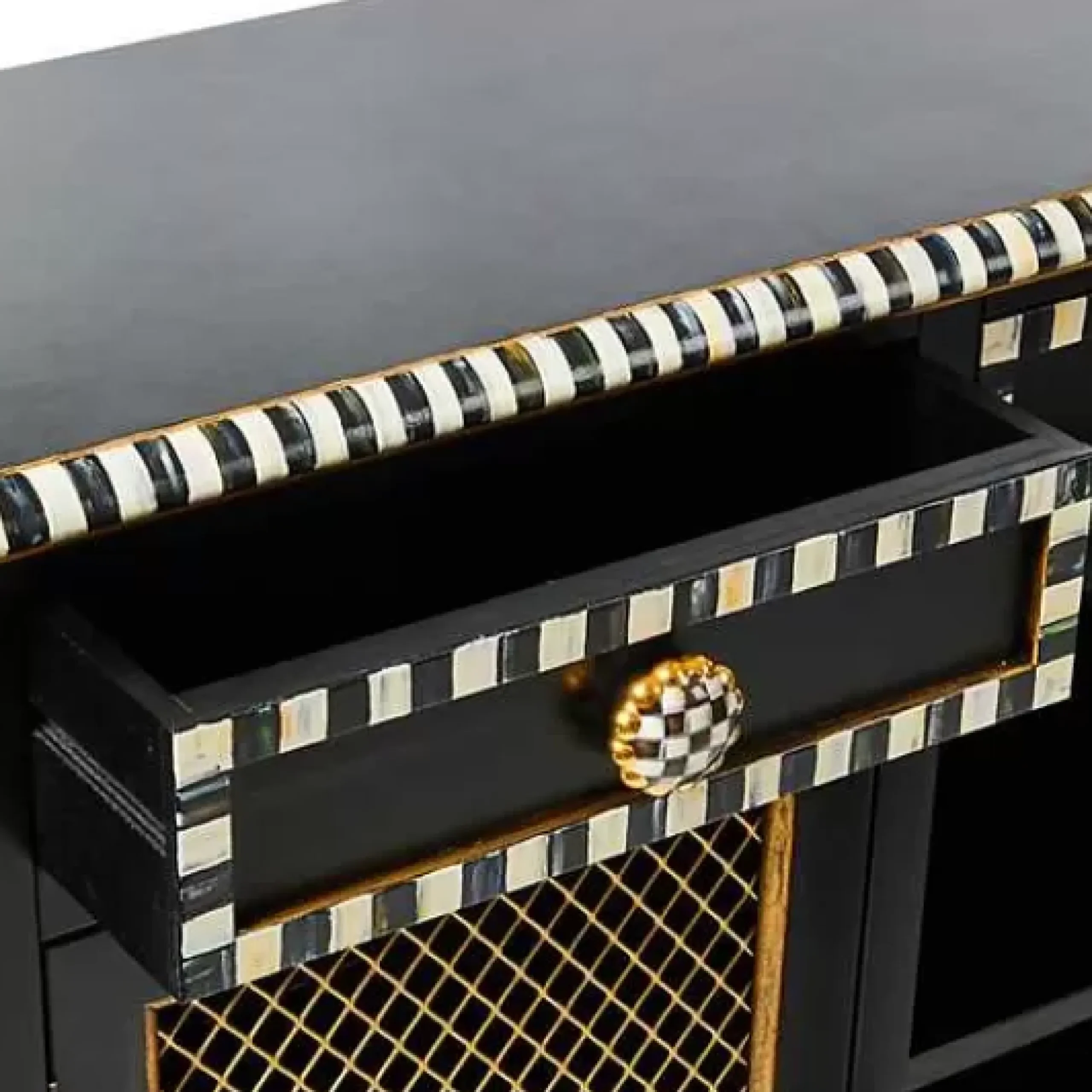 MacKenzie-Childs Courtly Criss-Cross Small Cabinet< Storage Furniture|Dining Room & Kitchen