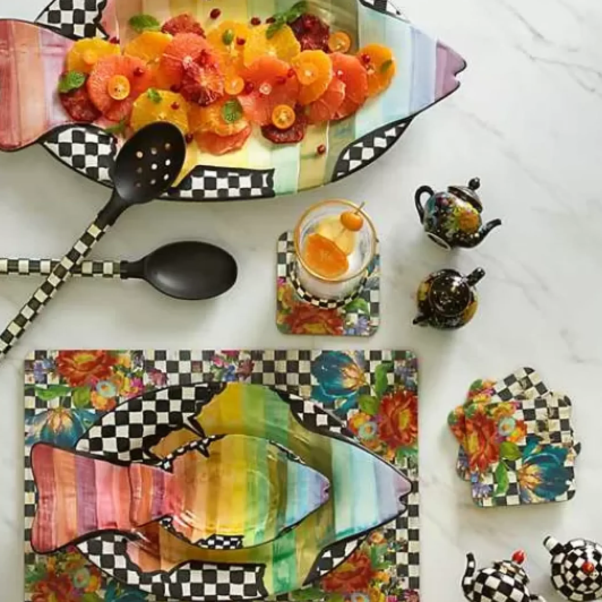 MacKenzie-Childs Courtly Flower Market Cork Back Coasters, Set of 4< Table Accessories|Kitchen & Table Linens