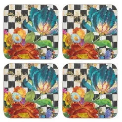 MacKenzie-Childs Courtly Flower Market Cork Back Coasters, Set of 4< Table Accessories|Kitchen & Table Linens